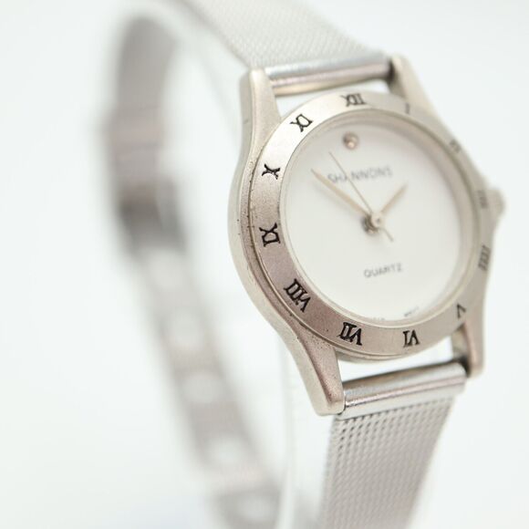 Shannons Womens Silver Tone Watch 25mm White Dial Metal Mesh Strap w New Battery - Picture 9 of 16